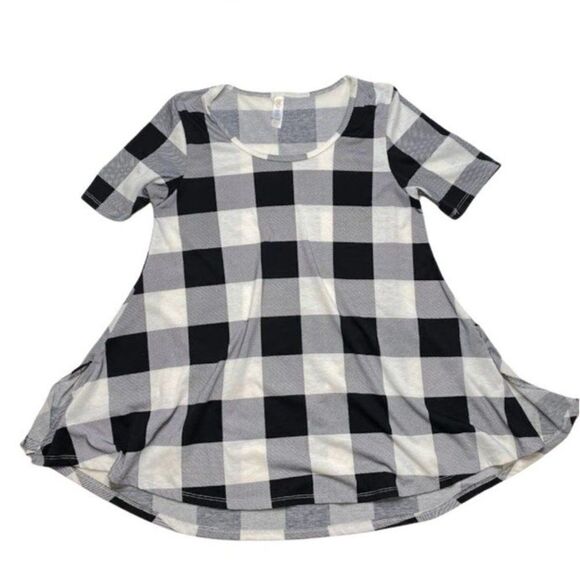 LuLaRoe Perfect T Black White‎ Buffalo Plaid Top XS - Picture 3 of 6
